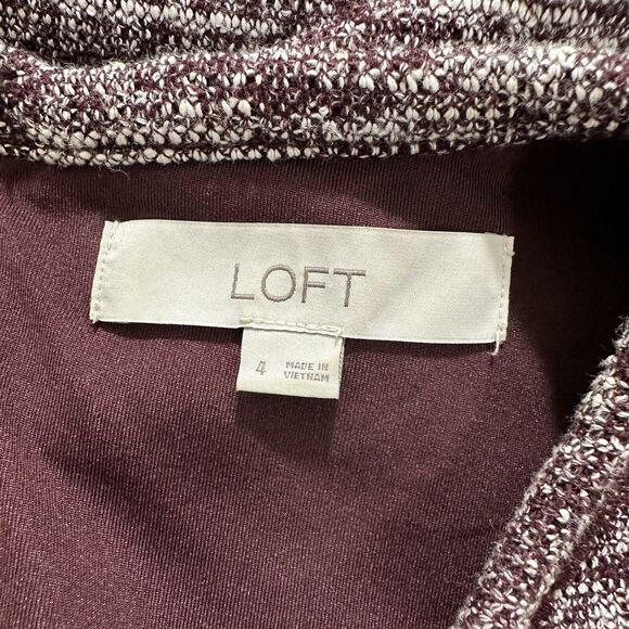 Ann Taylor LOFT Women's 4 Burgundy Short Sleeve Fringe Short Sleeve Sheath Dress - Picture 3 of 12